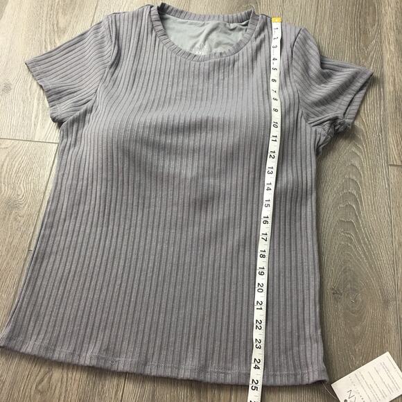 NWT Klassy Network Brami Rib Knit Top Built In Bra Short Sleeve Gray XXL - Picture 4 of 8